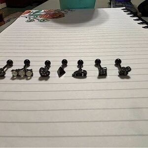 Elegant Black Barbell Piercing Set